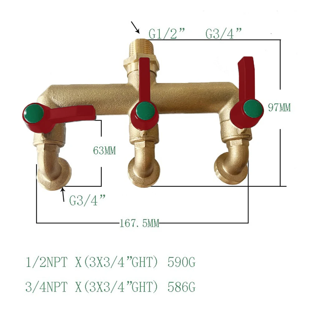 3-drożny mosiężny rozdzielacz do węża ogrodowego rozdzielacz do podlewania rozdzielacz do wody z kran ogrodowy i zaworem