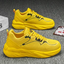 Zapatillas deportivas de malla para hombre, zapatos deportivos masculinos de diseño, con plataforma, color amarillo, informales, a la moda, novedad de 2024