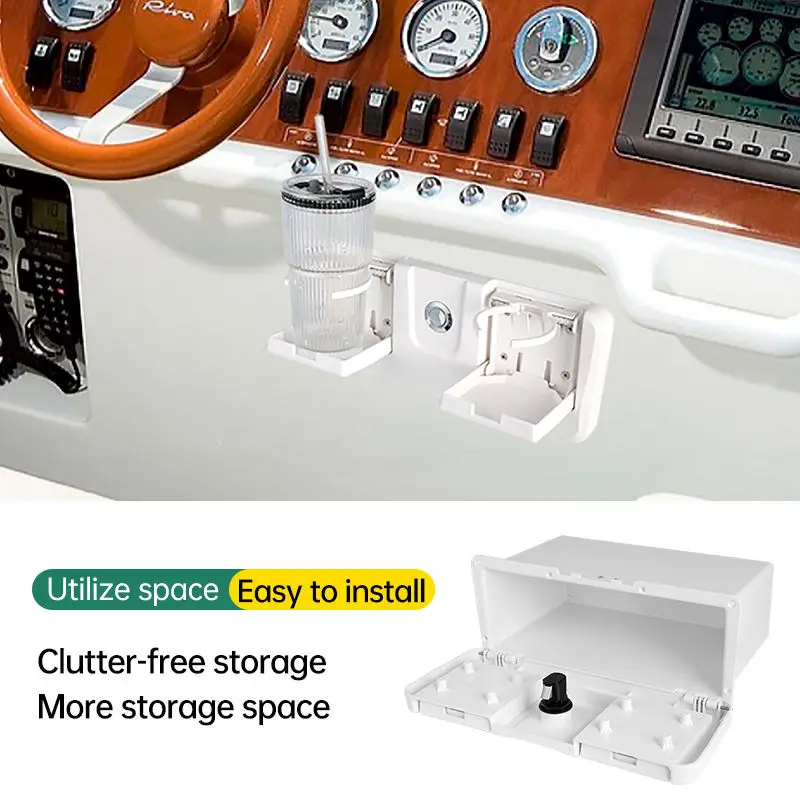 Picture 4: Marine Console Glove Box With Dual Cup Holders Lockable Boat Storage Compartment ABS