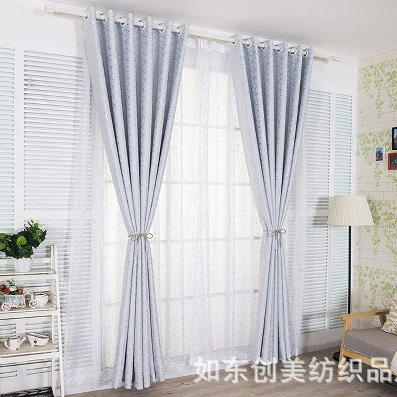 Merci StoreDreamwood Grey White 80% Blackout 3D Geometric Silver Foil Curtains - Custom Size For Bedroom, Living Room, Door & Pa