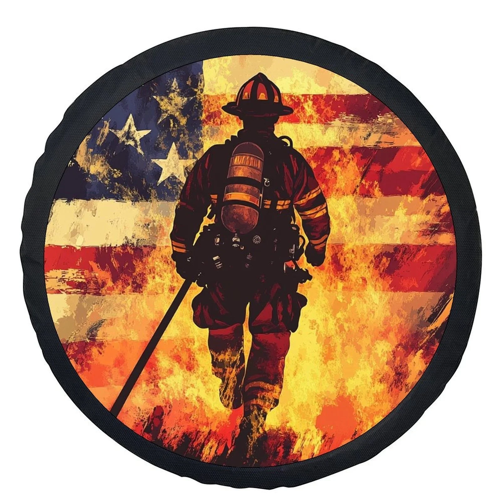 1pc Tire Cover Featuring A Firefighter And Flag Design, Stylish Universal Fit For Wheel Protection, Compatible With Most Car Whe
