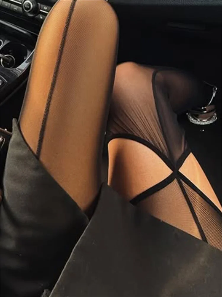 Trendix Sexy Black Hollow Out Tights Women See Through Mesh Skinny Pantyhose Hot Girls 2026 New Party Club Line Sheer Stocking image 5