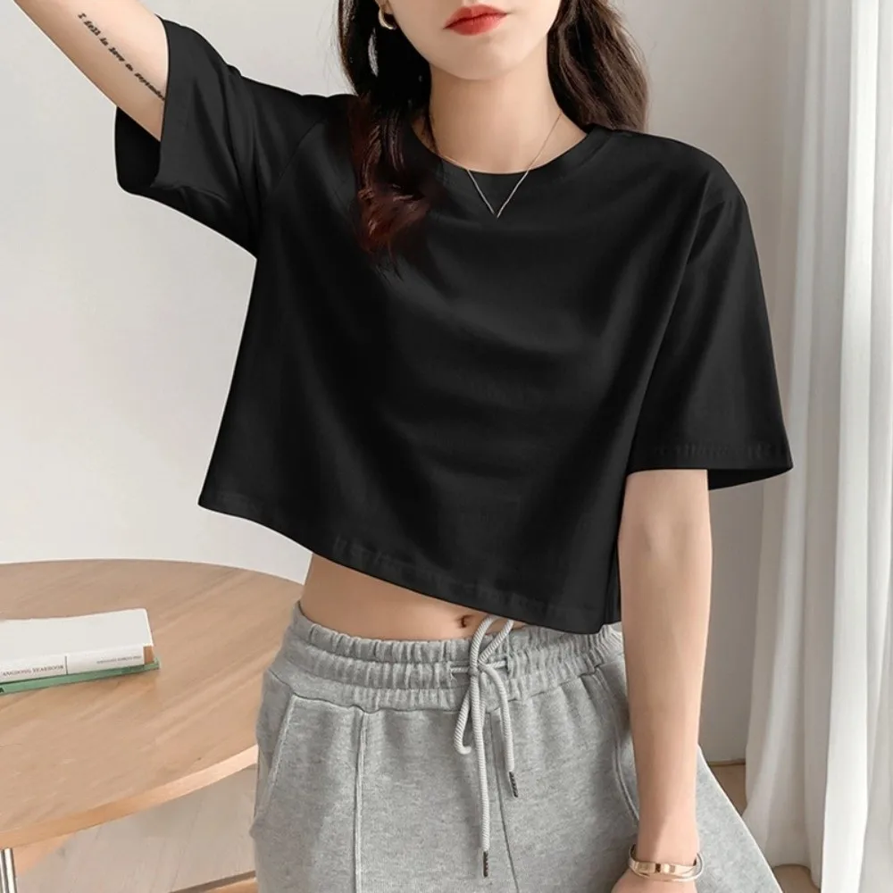 كل مباراة U الرقبة الترا تي شيرت قصير الشارع الشهير بلون الكورية قمم قصيرة الكورية نمط الدبابات أسود أبيض المحاصيل الأعلى سيدة #3