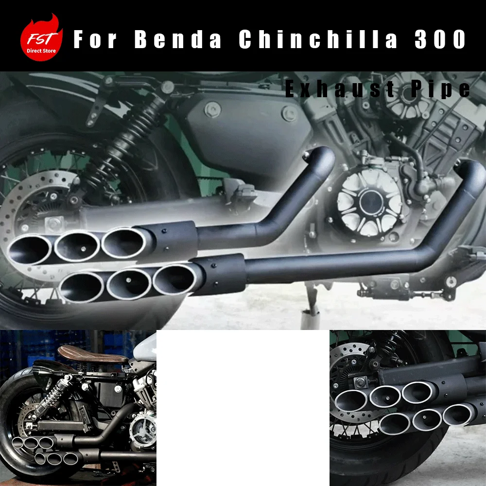Benda Chinchilla BD300 Aftermarket Auspuff, 2-in-2 6-Loch Gerader Schalldämpfer, Direkter Einbau ohne Bohren