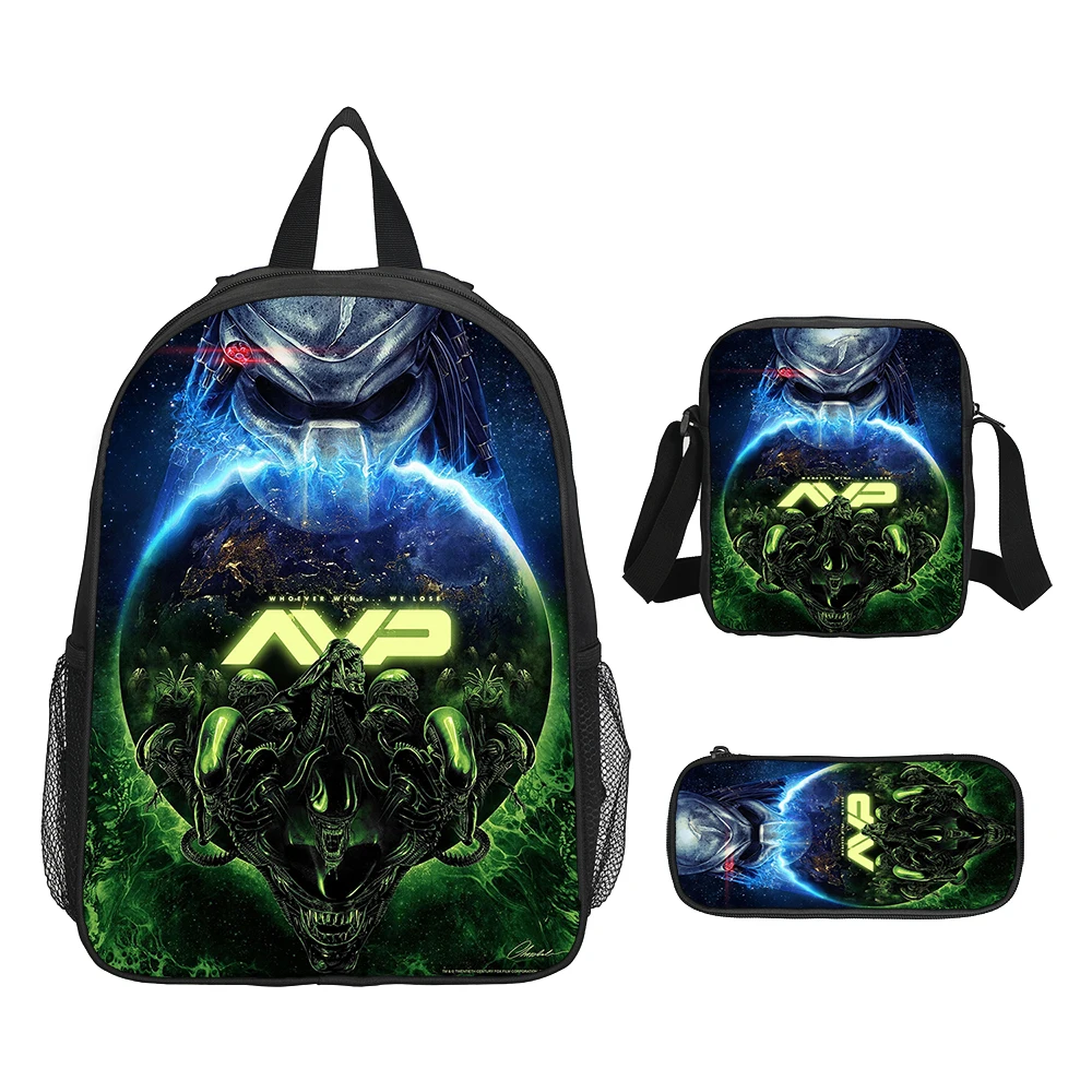Alienss VS Predator Child School Backpack Shoulder Bags Pencil Case Book Bags For Grades1-3 Students Backpack