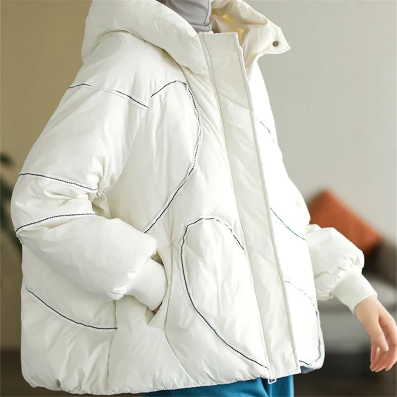 Winter Feather Jacket Fashion New Womens Down Jackets Simple Design Hooded Coats Warm Thicken Short Casual Down Parka 2023