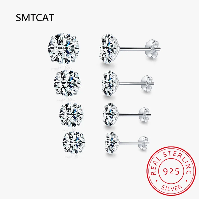 CZ Stud Earrings 925 Sterling Silver Platinum Plated Round Cubic Zirconia Hypoallergenic Earrings 3mm 4mm 5mm 6mm 7mm 8mm BSE166