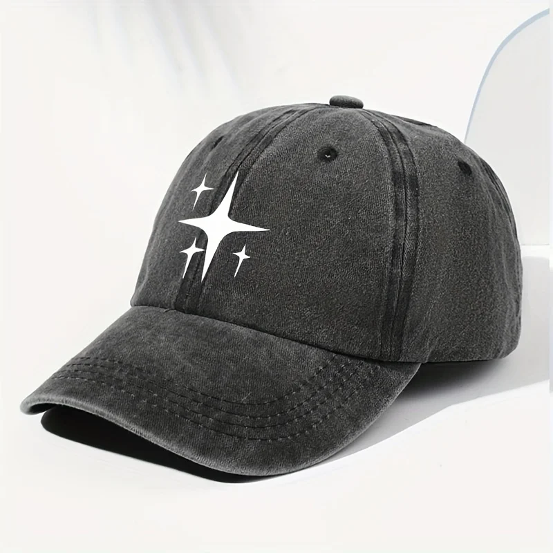 Vintage Star Print Baseball Cap - Adjustable, Lightweight, Washed Polyester, Four-Point Star Design, Ideal for Outdoor Activitie