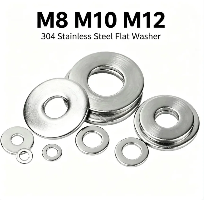 304 Stainless Steel Flat Washer M8 M10 M12 Metal Washer Sealing Gasket Smooth Washer Flat Washer Gasket