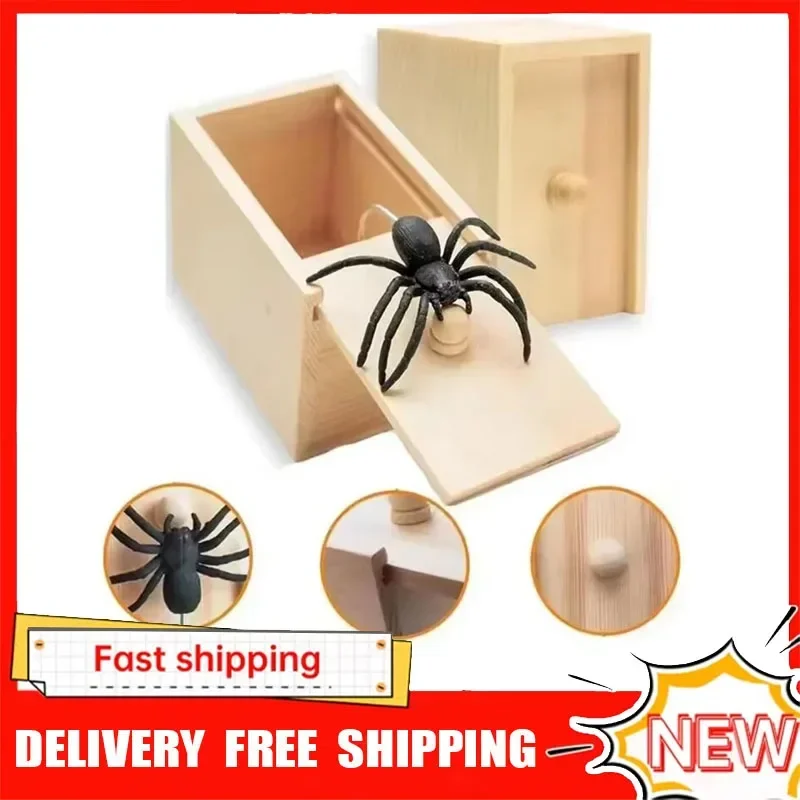 Boîte à farces en bois avec araignée cachée, jouet de blague pour enfants et adultes, idéal pour Noël, Halloween, le poisson d'avril, jouets amusants