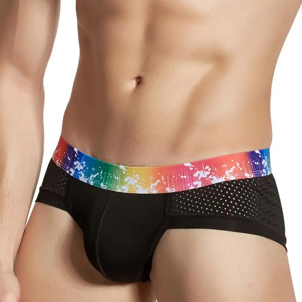 

Men Briefs with Splash Pattern Waistband Men's Breathable Mesh Briefs 3d Pouch Sport Underwear Elastic Rainbow for Comfort
