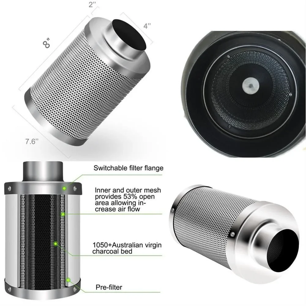 4/6/8 Inch Duct Fan Stepless Speed Regulation Carbon Canister Filter Set