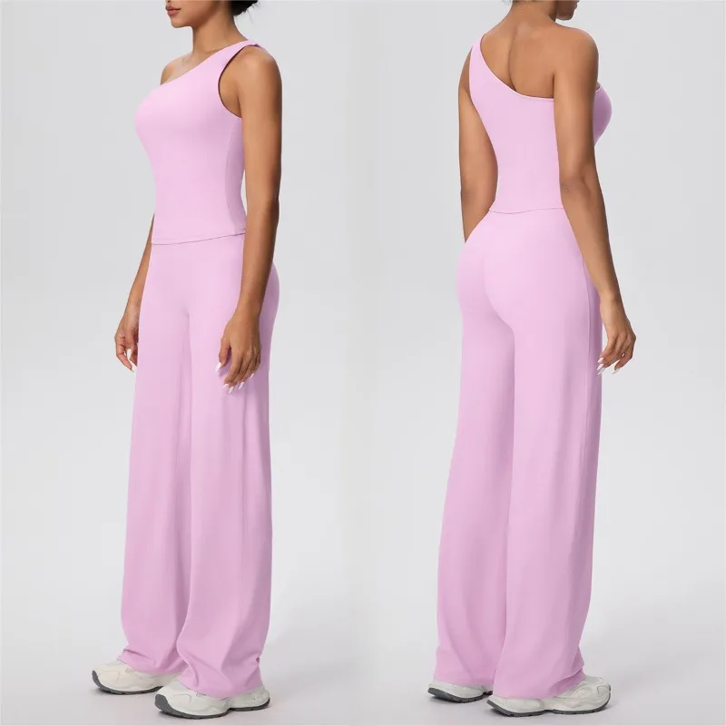 

Женский комплект для йоги Cloud Feel, новый тонкий персиковый наряд на одно плечо с открытой спиной, повседневная спортивная одежда для бега в тренажерном зале и фитнесе