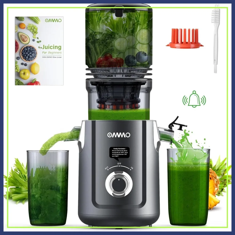 

5.1" Wide Feed Chute Cold Press Juicer for Whole Fruits & Vegetables, Easy Clean, High Juice Yield, BPA Free, Grey