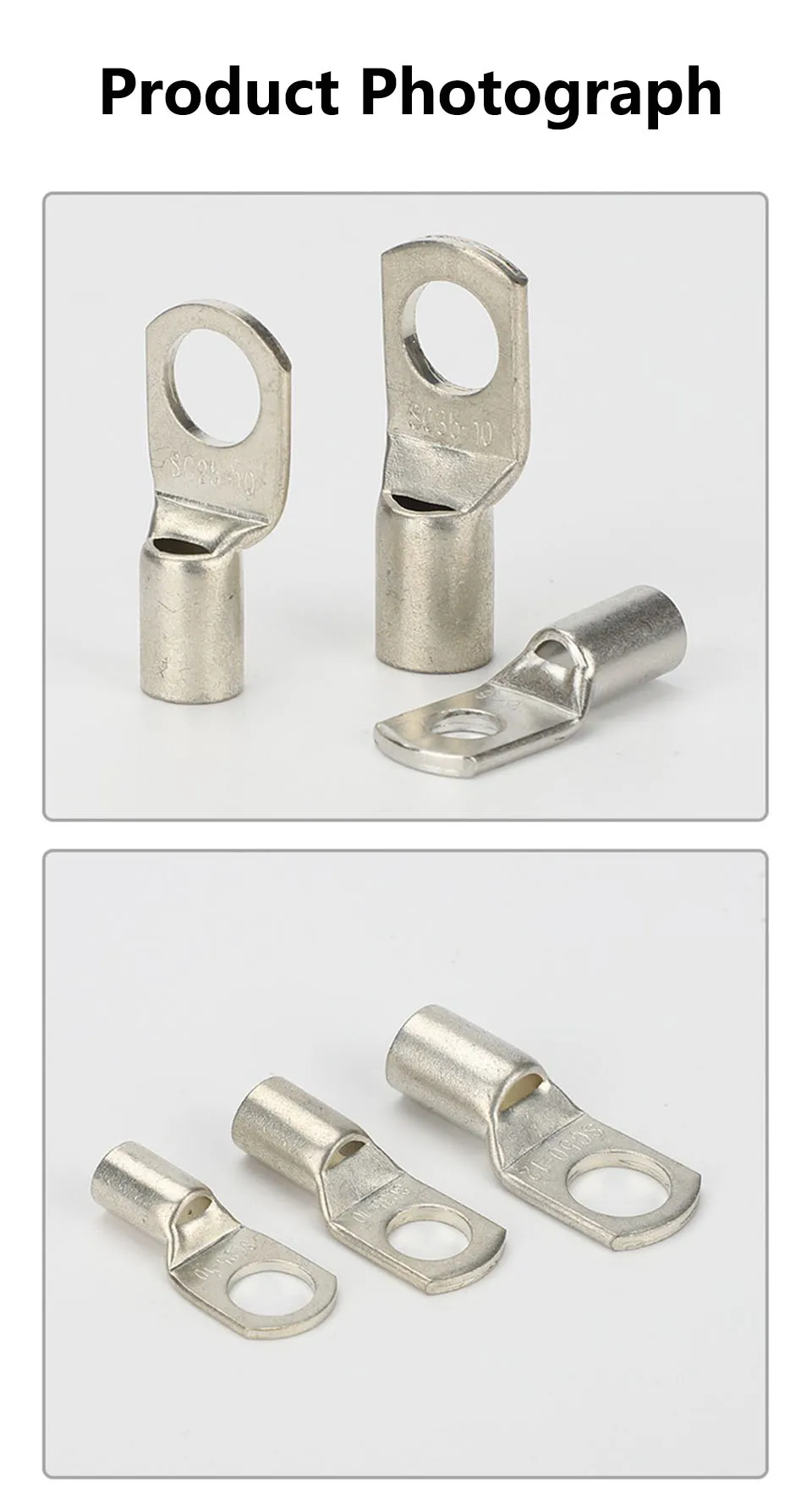 Sc Typ Draht nasen klemme blankes Kupfer sc6 sc10 sc16 SC25-8 Ring kabel Crimp klemmen verzinnt Kupferdraht fahnen Stecker Kit – Detail 8