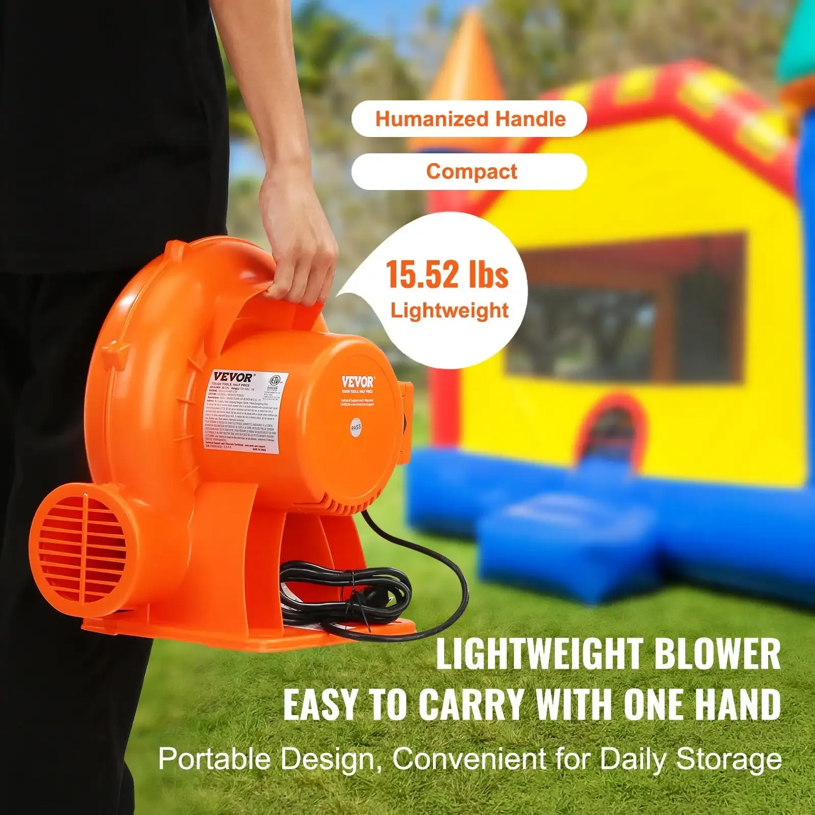 Inflatable Blower, 950W, 1 & 1.2 HP Bounce House Blower, Pump Commercial Air Blower for Inflatables