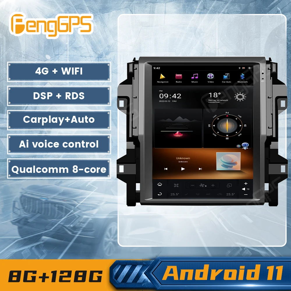 8+128G Screen Android 11 GPS Navigation For Toyota Fortuner /Revo 2016 - 2019 Car Radio Stereo Audio Multimedia Player Head Unit