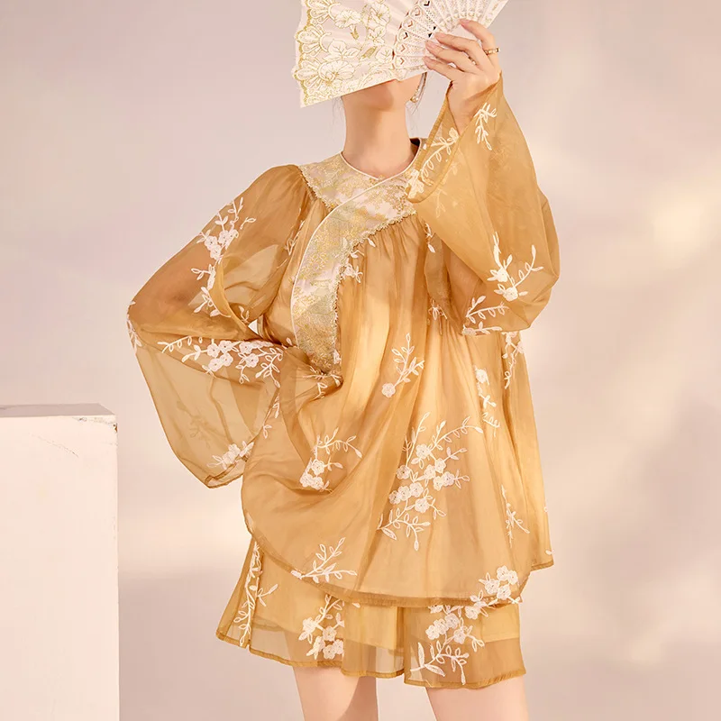 UMI MAO Chinese Style Top New Chinese Style Smoke Rain Into Jiangnan High End Loose Embroidered Fashion Light Luxury Top Women