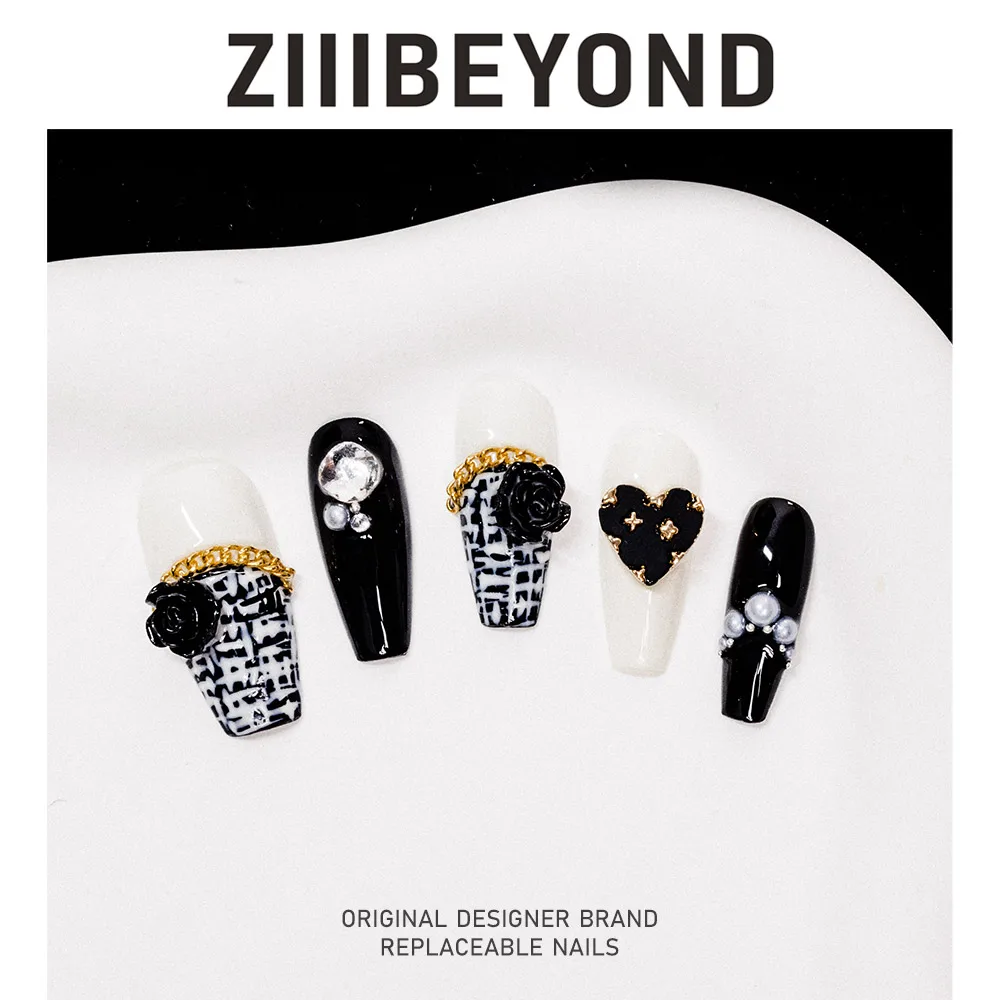 ZIIIBEYOND The love of the heart nail art temperament black and white elegant intellectual nail art ,ZB55