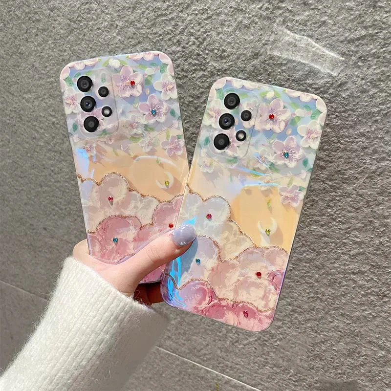 

Shockproof Phone Case For Samsung Galaxy S22 S21 S20FE Plus Ultra Note20 A13 A73 A32 A23 A33 Painting Flowers Cover for A52 case