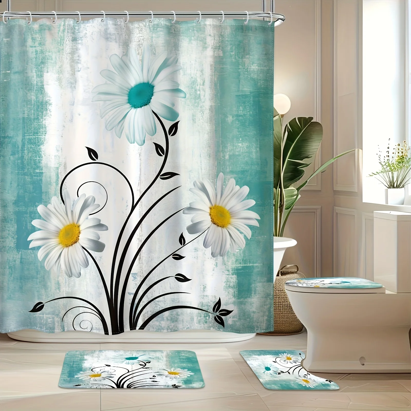 

2D плоский, 2D плоский, 1 шт./4 шт. 2D плоский комплект штор для душа в стиле фермерского дома с цветочным узором, полный комплект для ванной комнаты, декор и аксессуары для ванной, Fl