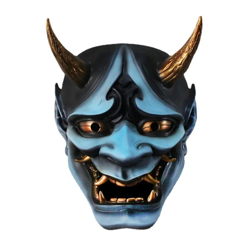 Japanese Hannya Oni Style Resin Mask Green Demon Face Wall Hanging Ornament Halloween Home Decoration Gift