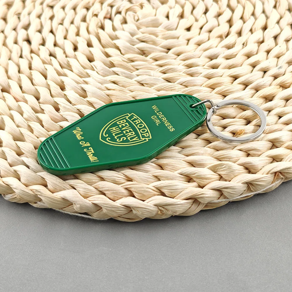 Troop Beverly Hills Acrylic Keychain Double-Sided Vintage Motel Key Tag Wilderness Girl Keyring Retro Movie Pendant Bag Charm Fa