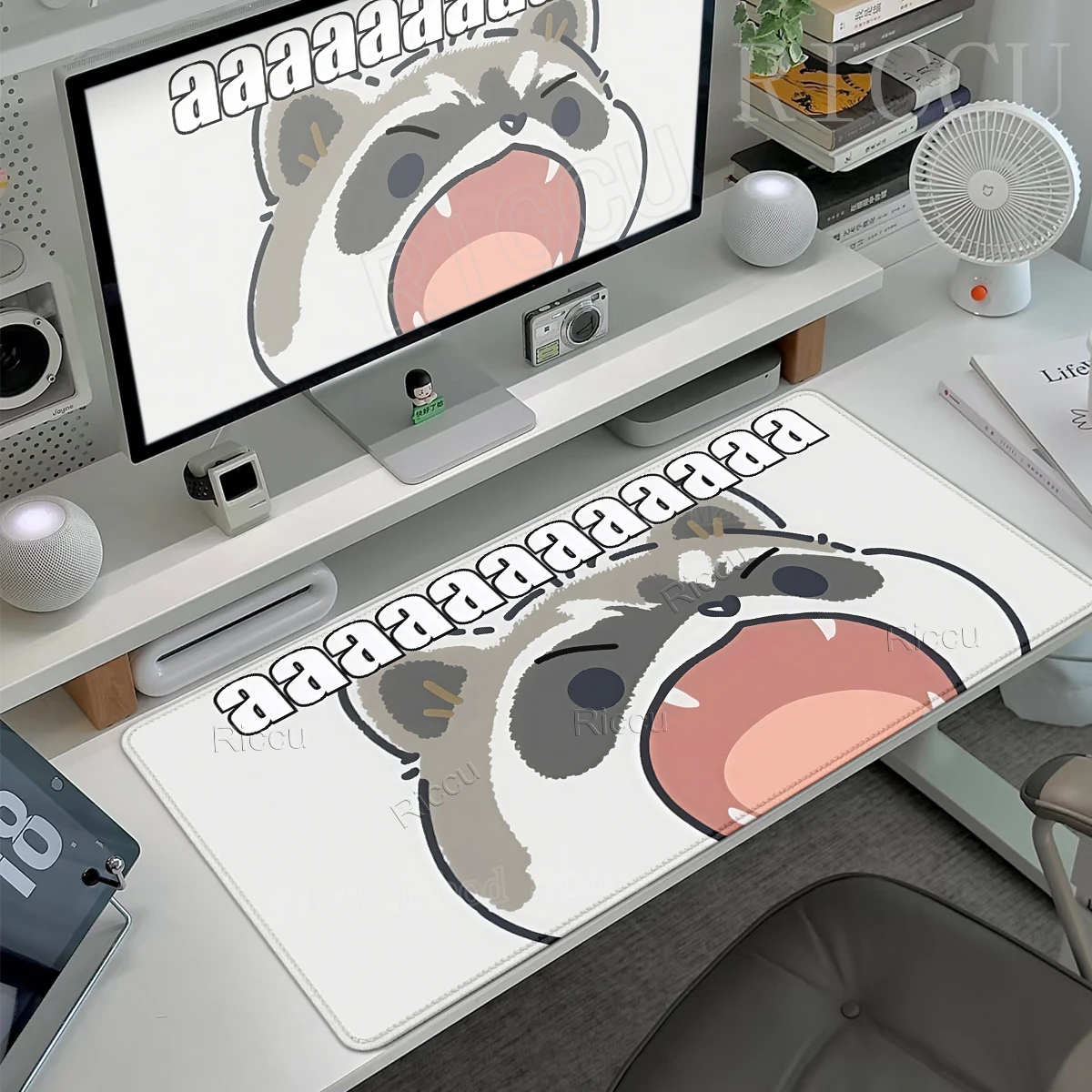 Kawaii Little Raccoon Mouse Pad PC Gamer Computer Rubber Keyboard Desk Mats Anti Slip Rubber Edge Locked Laptop Gaming Play Mats