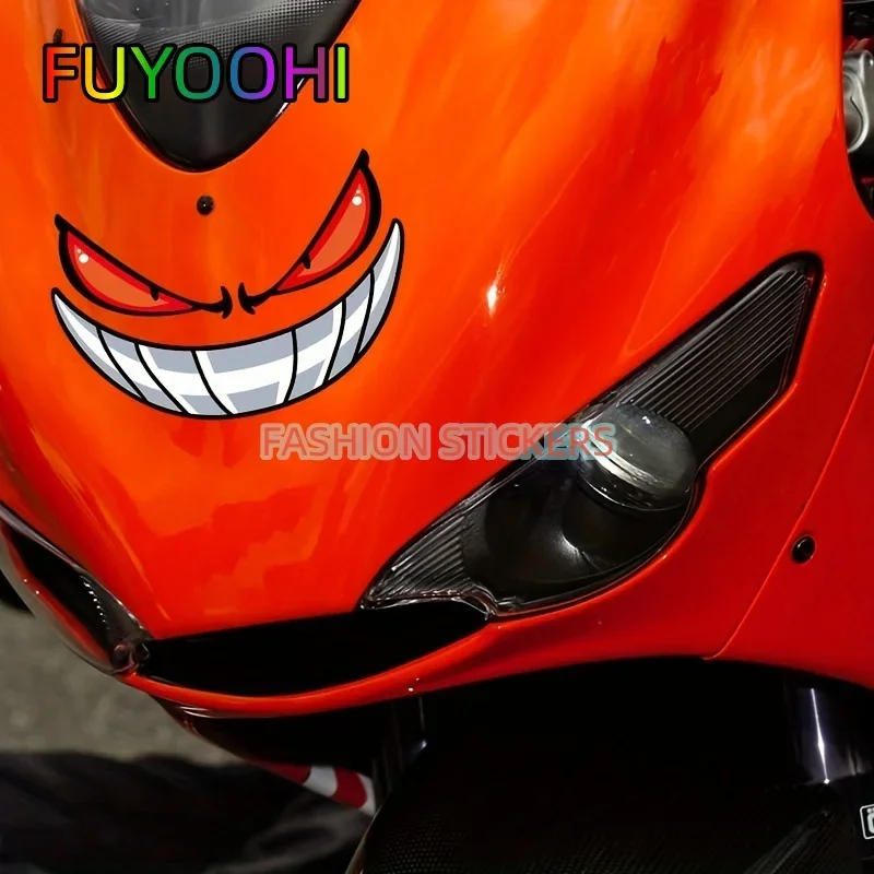 FUYOOHI Demon Eyes Car Decals Expression Sticker Electric Motorcycle Head Reflective Sticker Waterproof Decorative Sticker