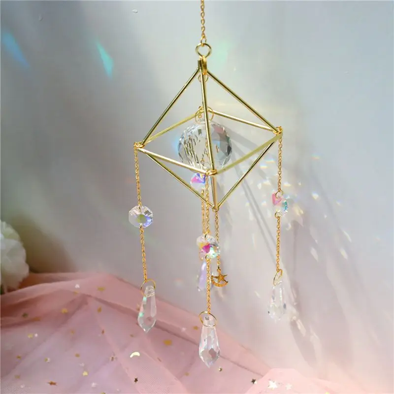 DT19 3X Crystal Sun Catcher Rainbow Prism Window Sun Catcher Celestial Suncatcher Boho Sun & for Moon with Crystals 35cm Long
