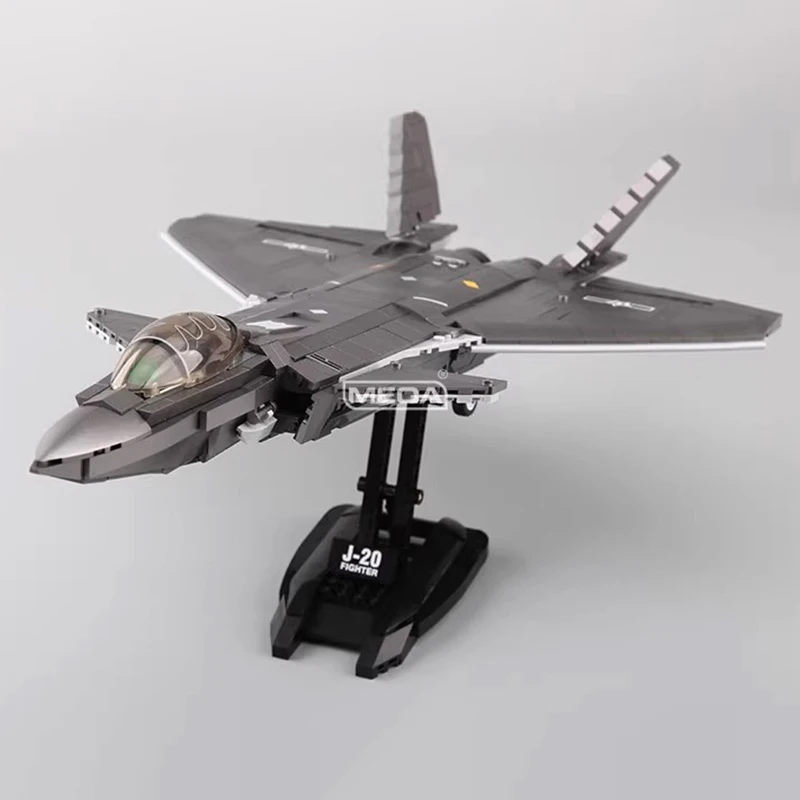 

J-20 Fighter Jet Building Blocks Set DIY Stealth Aircraft Bricks Toys Self-assemble Military Plane Model for Kids Gift