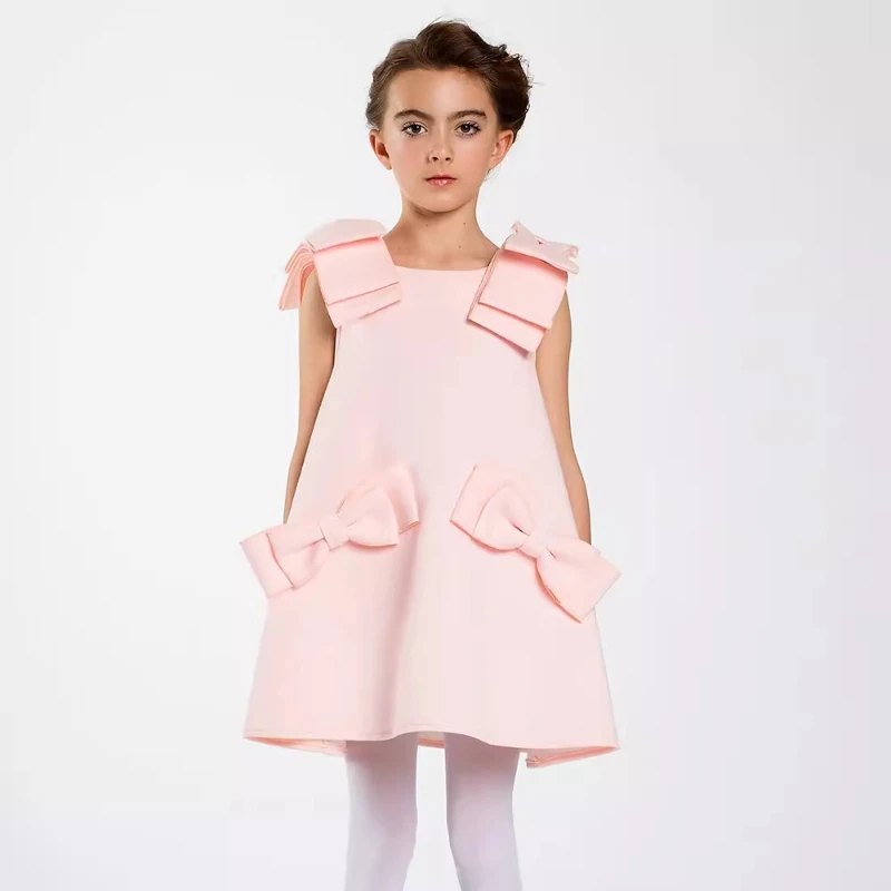 Pink Girls Fashion Vest Princess Dress Korean Style Baby Sleeveless Jumper Birthday Party Outfit Children Pageant Formal Costume