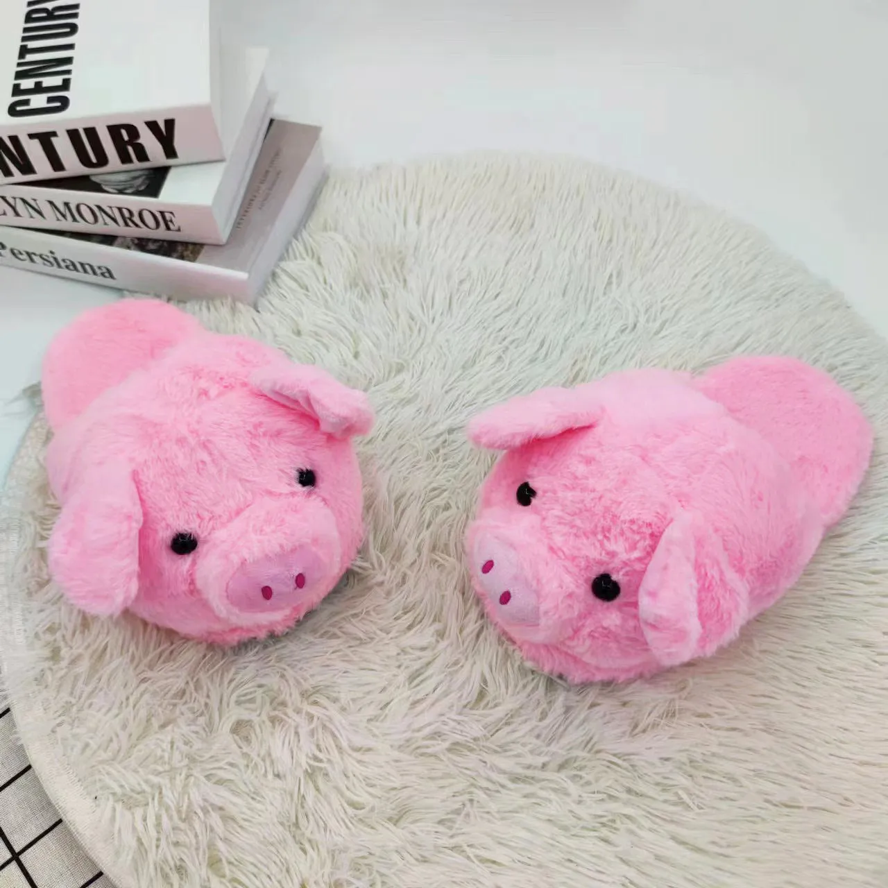 Pink Holy Pig Slippers Indoor Couple Shoes Women Fluffy Flip Flops Fur Slides Kawaii Home Shoes Woman Cute Plush Piggy Slippers