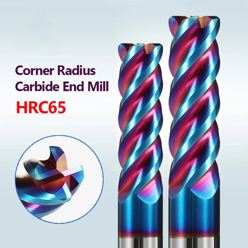 Solid Carbide Corner Radius End Mills HRC65 4 Flutes Nano Blue Coating CNC Tools  Endmills R0.5 R0.2 R1 R2~8 Surface Machining