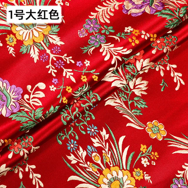 Brocade Satin Floral Fabric Materials for Handmade DIY Doll Clothes Handbag Kimono Clothing Sewing Fabrics 50*75cm