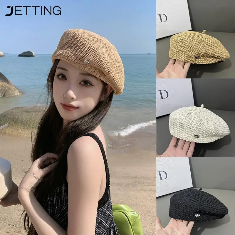 Women Beret Fashion Plain Octagonal Newsboy Cap Retro Internet Celebrity Ladies Painter Tour Cap Breathable Sunscreen Hats