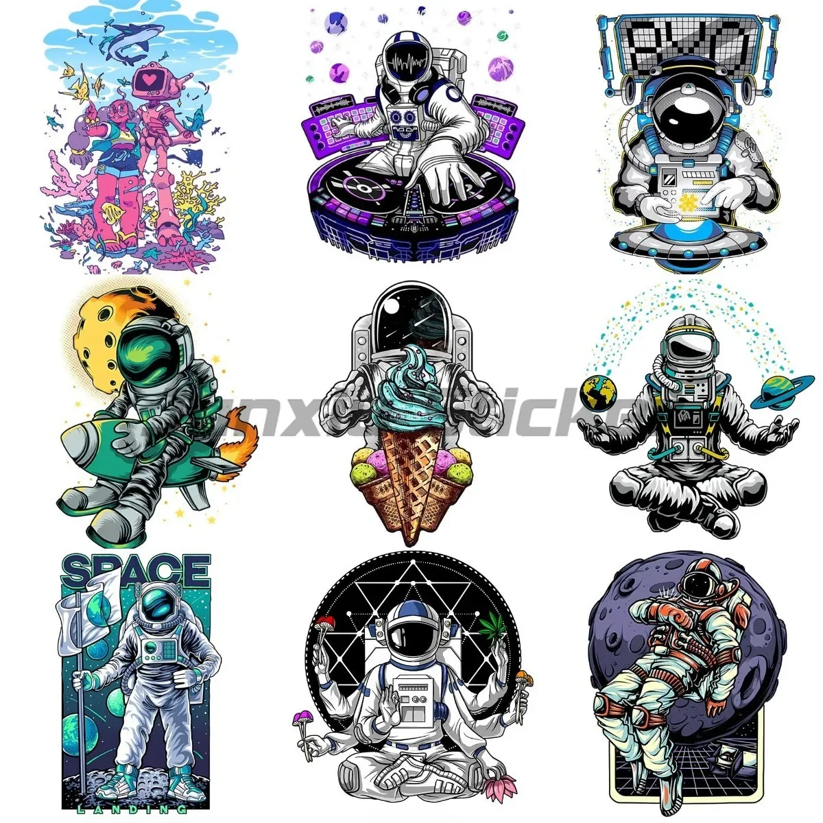 

Cartoon Creative Art Outer Space Astronaut Stickers Motorcycle Truck Wall WaterProof Room Laptop Car Decals Customizable