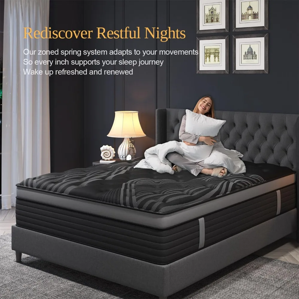 14 Inch Queen Hybrid Mattress,Medium Firm,Cooling Gel Memory Foam & Pocket Springs, Custom