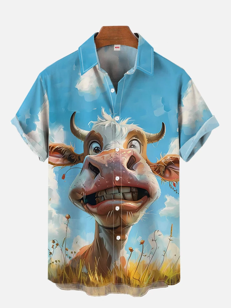 

Men's shirt with 3D print of fun animals, pork, donkey, sheep, Hawaiiana fashion shirt for men, shirts