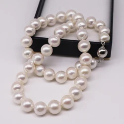 HOOZZP Big Pearl Necklace For Women Natural Freshwater Cultured Large Bead In White High Quality Real 925 Silver 10-11mm