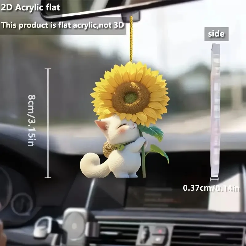 Cute Sunflower Cat 2D Flat Acrylic Pendant Keychian Car Rearview Mirror Pendant Creative Home Decoration Bag Accessories Gift