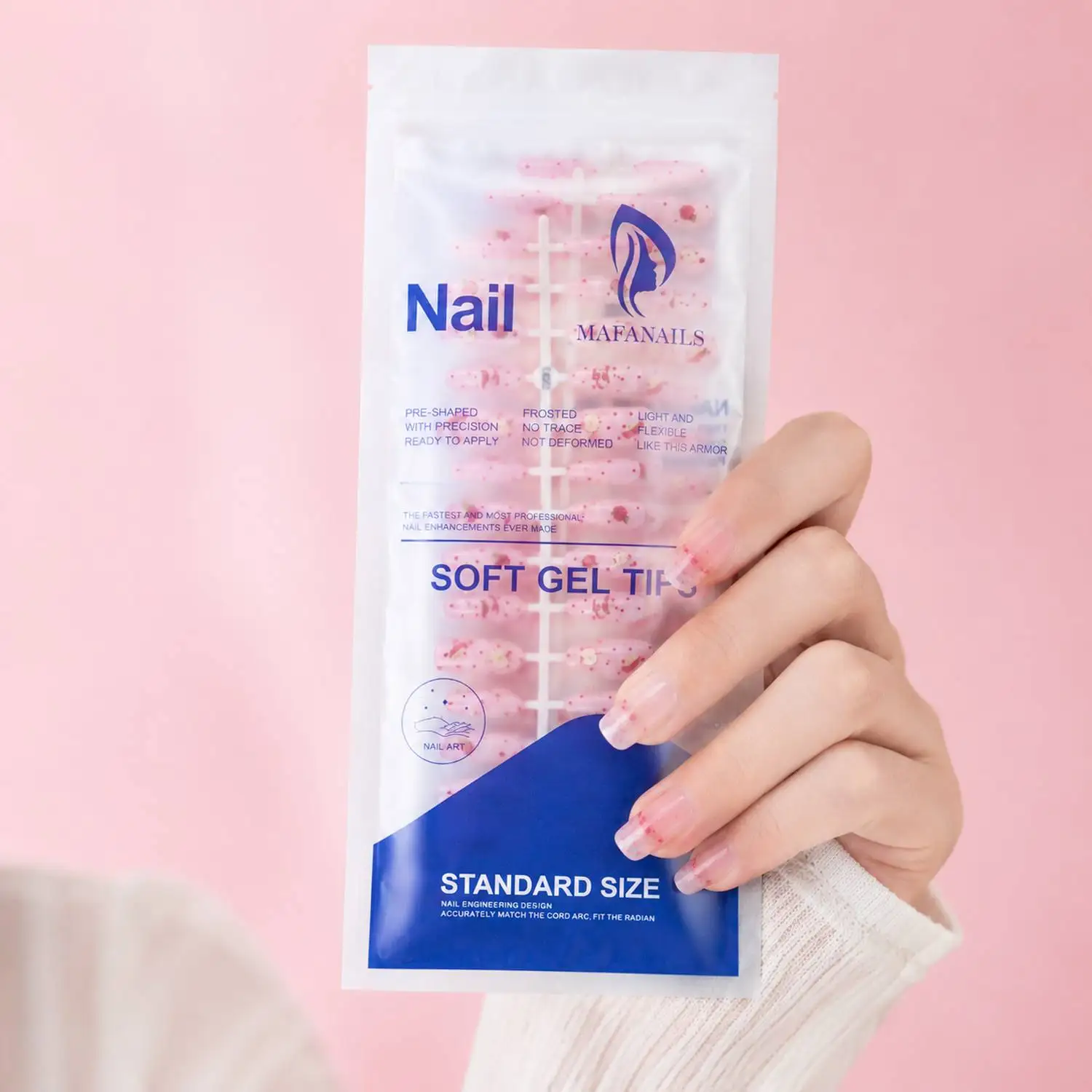 1Bag Transparent Nude Pink Apple Press On Nail Glossy Material Pattern Apple Fake Nail Stylish Appearance Party Apple False Nail
