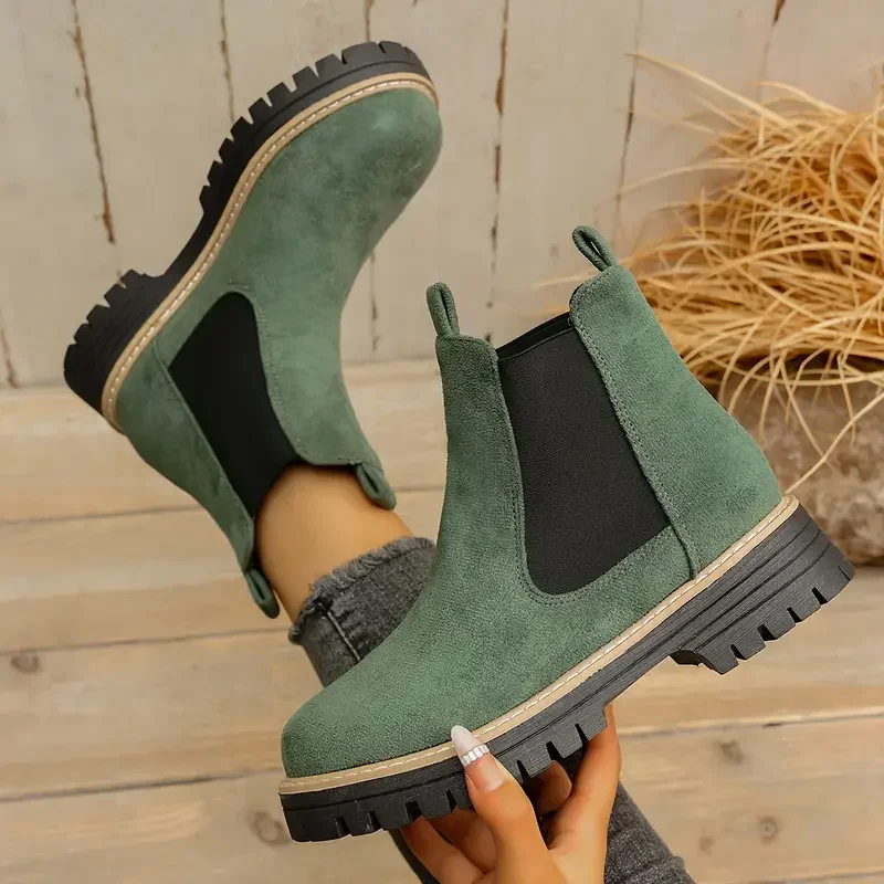 Women Ankle Boots Large Size Square Heel Round Toe Short Boots Women Retro Daily Anti-slip New Shoes for Women Zapatos De Mujer