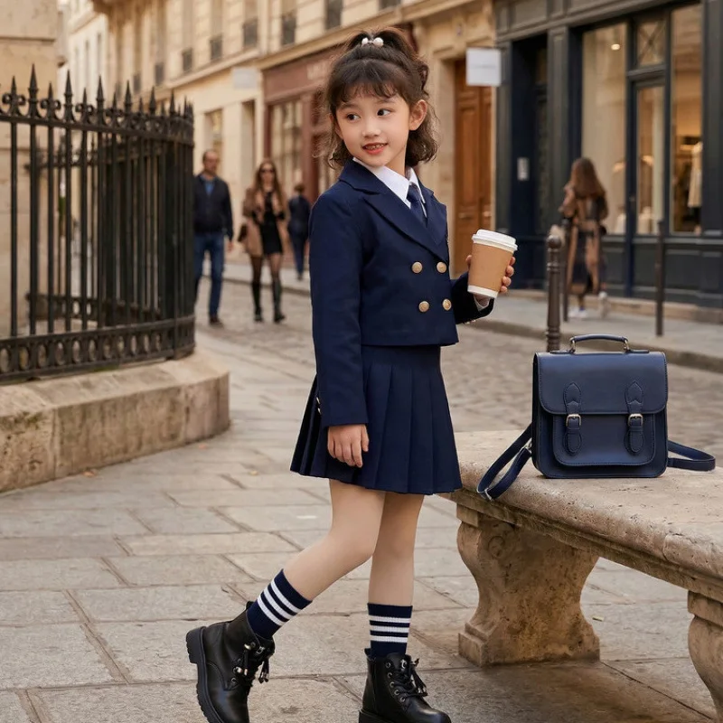 2026 Autumn Winter Teenager Girl Suit Kids Child Outfits Suit Set Blazer Jacket Top + JK Pleated Skirt 4 10 12 Year Japan School