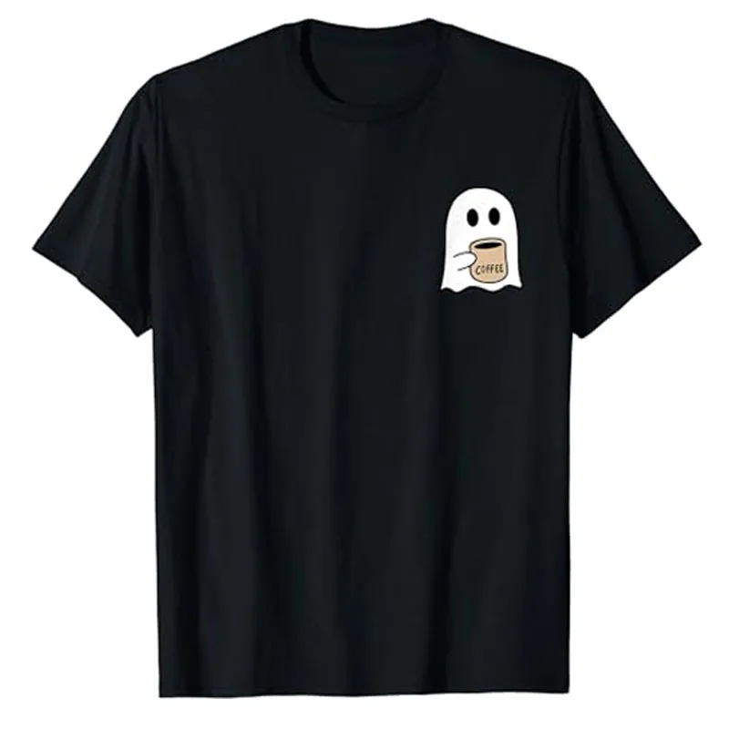 Ghost Drinking Coffee Funny Halloween Costume Coffee Lover T-Shirt Life Style Basic Graphic Tee Y2k Top Gifts Cute Ghost Outfits
