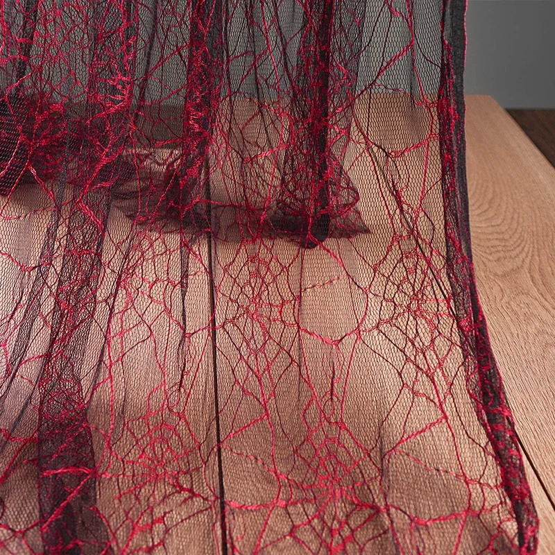 Black Red Spider Web Texture Thin Mesh Lace Fabric Transparent Sheer Creative See Through DIY Stage Photography Costume Material