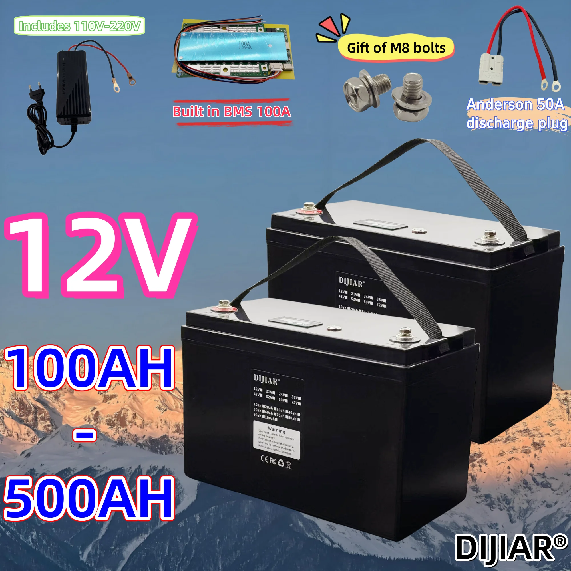 

LIFEPO4 battery, air freight, shipped within 24 hours, 12V500AH, LIFEPO4, built-in BMS100AH lithium iron phosphate battery