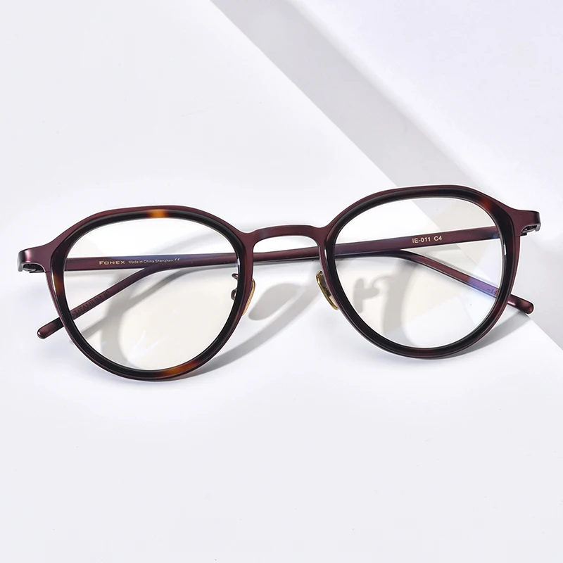 FONEX Acetate Titanium Eyeglasses Frame Women Brand Design Retro Vintage Round Glasses Men Japanese High Quality Eyewear IE011