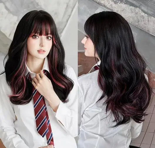 Long Body Wavy Sakura Pink Wig for Sweet Girl High Density Synthetic Loose Curly Hair Wig with Bangs Beginner Friendly