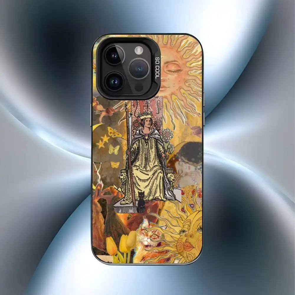 Coque de téléphone magnétique rétro Tarot Sun Moon Stars, étui antichoc mat pour iPhone17,16,15,14,13,12,11 Plus,Pro Max Black Candy